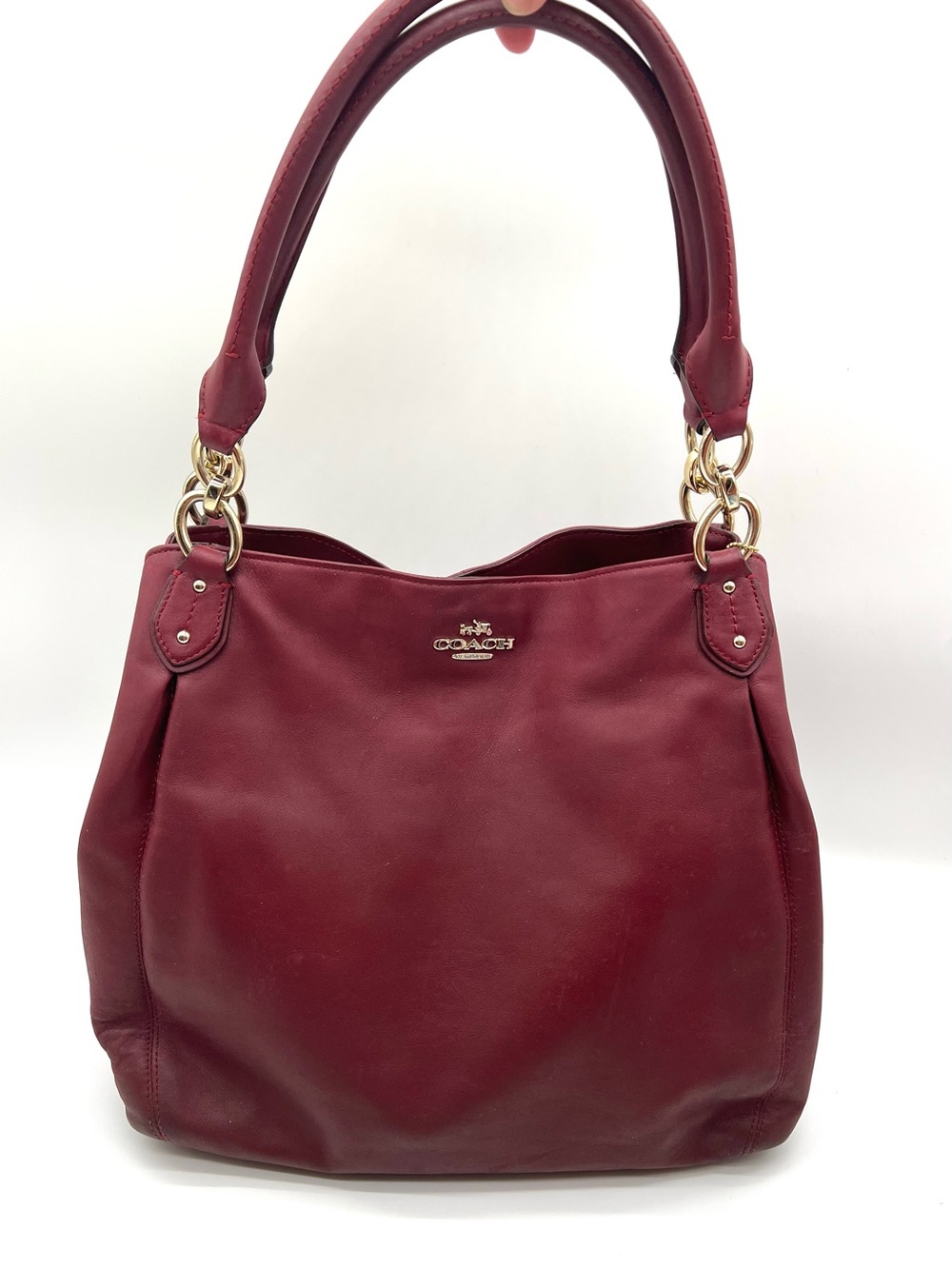 Coach Madison Phoebe Burgundy Red Leather Shoulder Bag Gold Hardware